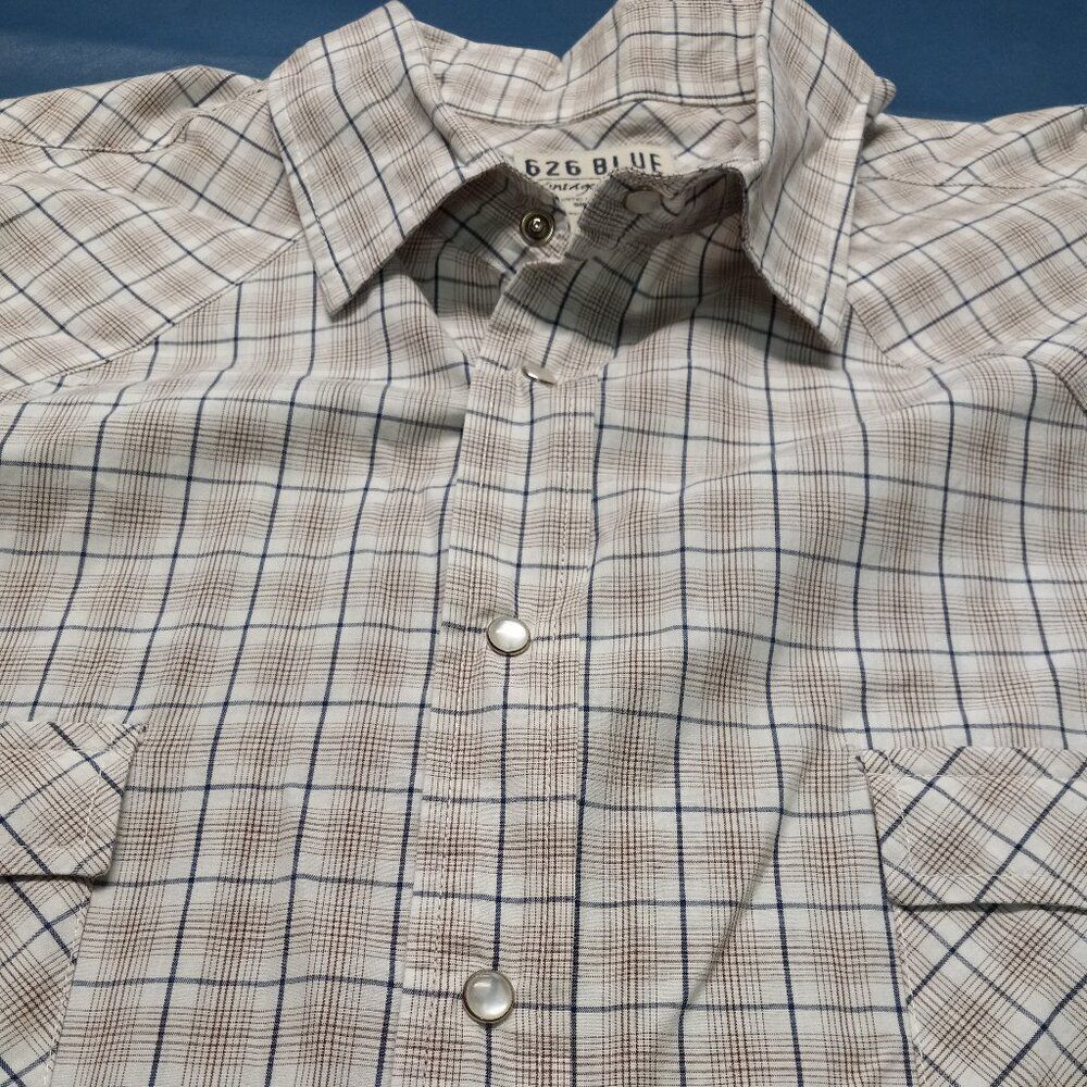 626 Blue Mens 3XL Vintage Surplus Pearl Snap Cotton Long Sleeve Shirt Western